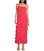Color:Watermelon - Image 1 - Taylor Chiffon Straight Neckline Sleeveless Ruffle Long Dress