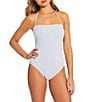 Gianni Bini Textured Gingham Loop Trim Bandeau One Piece Swimsuit - Image 1
