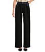 Gianni Bini Theo Denim Two Tone Contrast Buckle Waist High Rise Wide Leg Jeans, Color:Black/Blue - Image 1