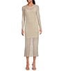 Gianni Bini Tilly Rhinestone Mesh Crew Neck Long Sleeve Midi Dress, Color:Dove - Image 1