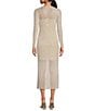 Gianni Bini Tilly Rhinestone Mesh Crew Neck Long Sleeve Midi Dress, Color:Dove - Image 2