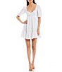 Color:White - Image 1 - Tory Short Puff Sleeve Ruched Sweetheart Neck Dress