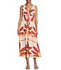 Gianni Bini Ulla Printed V-Neck Sleeveless Drop Waist A-Line Midi Dress, Color:Sunburst - Image 1