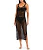 Color:Black - Image 1 - V-Neck Crochet Midi Dress Swim Cover-Up