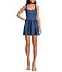 Gianni Bini Violet Scoop Neck Sleeveless Stretch Denim A-Line Mini Dress, Color:Dark Wash - Image 1