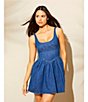 Gianni Bini Violet Scoop Neck Sleeveless Stretch Denim A-Line Mini Dress, Color:Dark Wash - Image 4