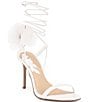 Color:White - Image 1 - x Caelynn Bell Papillon Fabric Flower Ankle Wrap Dress Sandals