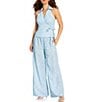 Gianni Bini x Cyd Morris The Kiki Printed Collared Halter Neck Sleeveless Wrap Tie Coordinating Blouse - Image 3