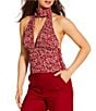Gianni Bini x Cyd Morris The Van V Neck Sleeveless Crinkle Halter Top - Image 1