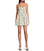 Gianni Bini x DANNIJO Kona Linen Blend Sweetheart Neckline Fit and Flare Palm Print Mini Dress, Color:Palm Print - Image 1