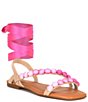 Color:Bisque/Flamingo - Image 2 - x Jess Southern Ashley Bead Detail Ankle Wrap Sandals