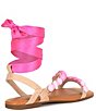 Color:Bisque/Flamingo - Image 3 - x Jess Southern Ashley Bead Detail Ankle Wrap Sandals