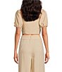 Color:Khaki - Image 4 - x Jess Southern Beau Woven Tie Front Puff Sleeve Coordinating Cropped Blouse