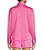 Color:Flamingo - Image 5 - x Jess Southern Bowie Hammer Satin Point Collar Tie Neck Button Down Long Sleeve Coordinating Blouse