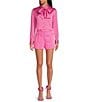 Color:Flamingo - Image 6 - x Jess Southern Bowie Hammer Satin Point Collar Tie Neck Button Down Long Sleeve Coordinating Blouse