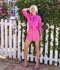 Color:Flamingo - Image 3 - x Jess Southern Bowie Hammer Satin Point Collar Tie Neck Button Down Long Sleeve Coordinating Blouse
