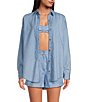 Color:Chambray - Image 6 - x Jess Southern Fergie Long Sleeve Button Down Coordinating Chambray Blouse
