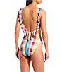 Color:Multi - Image 5 - x Jess Southern Garden Plaid Ruffled Back Chain Belt One Piece Swimsuit