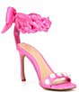Color:Flamingo - Image 2 - x Jess Southern Jean Pearl Studded Satin Bow & Chain Dress Sandals