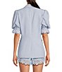 Color:Blue Mist - Image 3 - x Jess Southern Lavinia Coordinating Short Puff Sleeve Eyelet Lace Detailed Statement Blazer