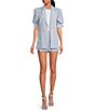 Color:Blue Mist - Image 4 - x Jess Southern Lavinia Coordinating Short Puff Sleeve Eyelet Lace Detailed Statement Blazer