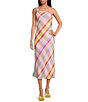 Color:Multi plaid - Image 2 - x Jess Southern Shelby One Shoulder Chain Satin Plaid Sheath Midi Dress