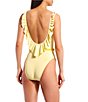 Color:Buttercup Yellow - Image 4 - x Jess Southern Solid Ribbed Ruffle Back Chain Belt One Piece Swimsuit