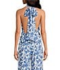 Gianni Bini x Shea Leigh Mills Amalfi Printed Satin Coordinating Halter Top, Color:Blue Tropical - Image 3