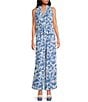 Gianni Bini x Shea Leigh Mills Amalfi Printed Satin Coordinating Trouser Pants, Color:Blue Tropical - Image 4