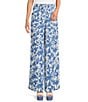 Gianni Bini x Shea Leigh Mills Amalfi Printed Satin Coordinating Trouser Pants, Color:Blue Tropical - Image 1
