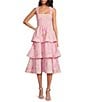Gianni Bini x Shea Leigh Mills Dolly Printed Sateen Tiered Midi Dress, Color:Bubblegum Pink - Image 1