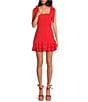 Gianni Bini x Shea Leigh Mills Julia Jacquard Square Neck Sleeveless Tie Strap Mini Ruffle A-Line Dress, Color:Tango - Image 1