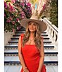 Gianni Bini x Shea Leigh Mills Julia Jacquard Square Neck Sleeveless Tie Strap Mini Ruffle A-Line Dress, Color:Tango - Image 5