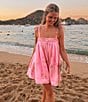 Gianni Bini x Shea Leigh Mills Leighton James Printed Satin Mini Romper, Color:Bubblegum Pink - Image 1
