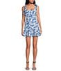 Gianni Bini x Shea Leigh Mills Sophia Printed Satin Mini Ruffle Dress, Color:Blue Tropical - Image 2