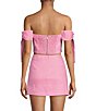 Color:Azelea - Image 3 - x Venita Aspen Colette Linen Straight Neck Off The Shoulder Bow Cap Sleeve Cropped Blouse