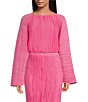 Color:Azalea - Image 3 - x Venita Aspen Eden Plisse Boatneck Long Sleeve Crinkle Blouse