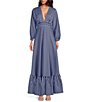 Color:Navy/Blue - Image 5 - x Venita Aspen Genevieve Novelty Stripe V-Neck Long Sleeve A-line Dress