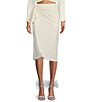 Color:Ivory - Image 3 - x Venita Aspen Jessamine Denim Blend Pearl Detail Faux Wrap Skirt