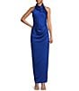 Color:Clearwater - Image 1 - Yelena Satin High Mock Neck Sleeveless Long Sheath Dress