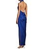 Color:Clearwater - Image 3 - Yelena Satin High Mock Neck Sleeveless Long Sheath Dress