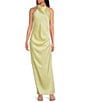 Gianni Bini Yelena Satin High Mock Neck Sleeveless Long Sheath Dress, Color:Light Yellow - Image 1