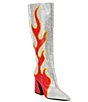 Color:Silver/Orange - Image 1 - Zander Rhinestone Flame Pointed Toe Tall Boots