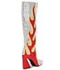 Color:Silver/Orange - Image 2 - Zander Rhinestone Flame Pointed Toe Tall Boots