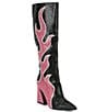 Color:Black/Pink - Image 1 - Zander Rhinestone Flame Pointed Toe Tall Boots