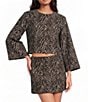 Gianni Bini Zebra Printed Jewel Neck Long Sleeve Jacquard Fawn Coordinating Top - Image 1