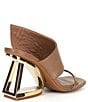 Color:Caramel Brown - Image 2 - Zeema Cut Out Curved Leather Architectural Wedge Sandals