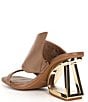 Color:Caramel Brown - Image 3 - Zeema Cut Out Curved Leather Architectural Wedge Sandals