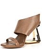 Color:Caramel Brown - Image 4 - Zeema Cut Out Curved Leather Architectural Wedge Sandals