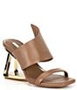 Color:Caramel Brown - Image 1 - Zeema Cut Out Curved Leather Architectural Wedge Sandals